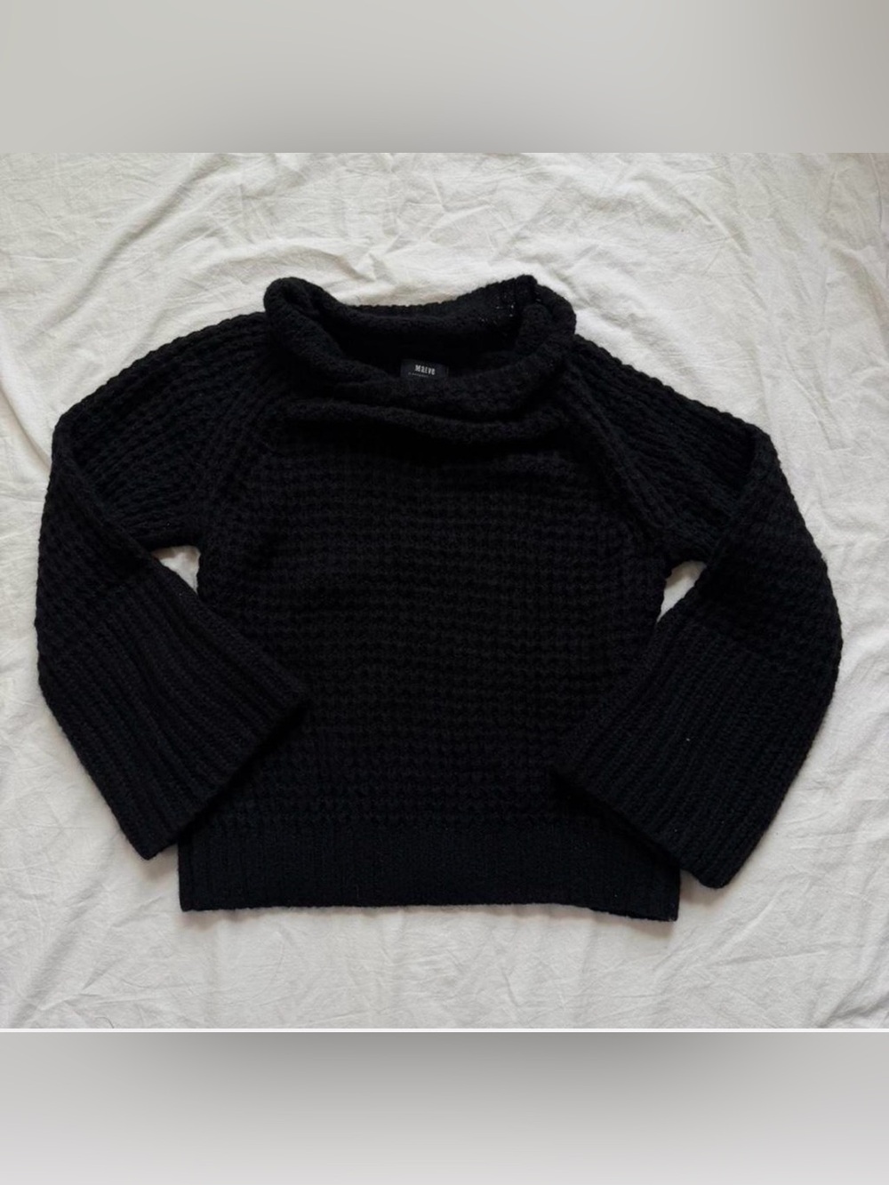 Anthropologie Black Waffle Crochet Cowl Neck Sweater
